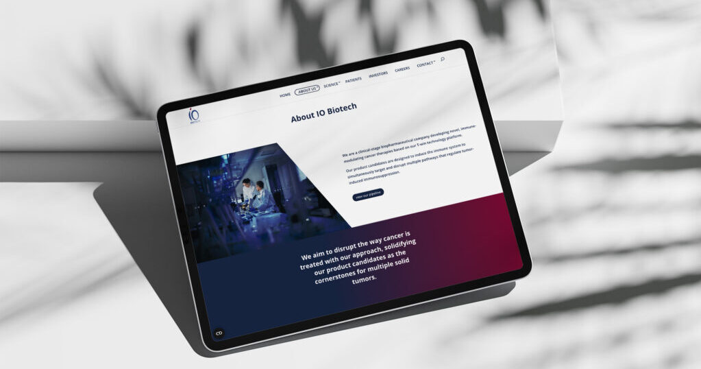 Biotech webdesign ipad mockup for IO Biotech
